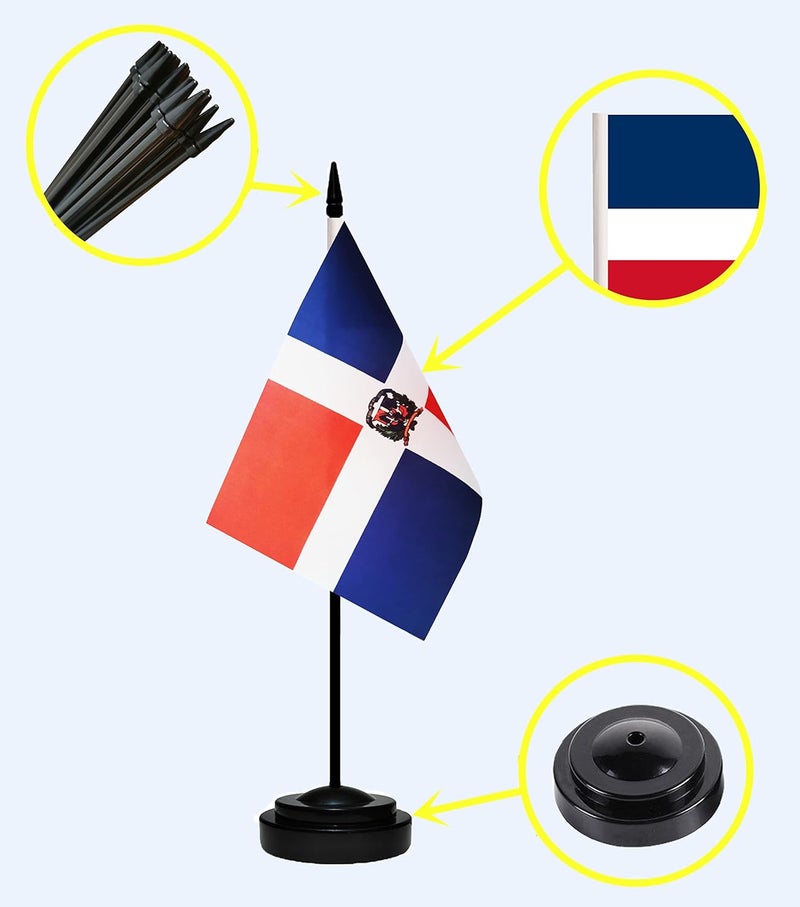 tibijoy Dominica Flags Dominican Desk Flags Set Small Mini Dominica Flags Table Flag with 13" Black Pole, Black Base and Spear Top, Miniature Dominican Deluxe Desktop Flag, Home Decoration, Office Decoration, - Image 3